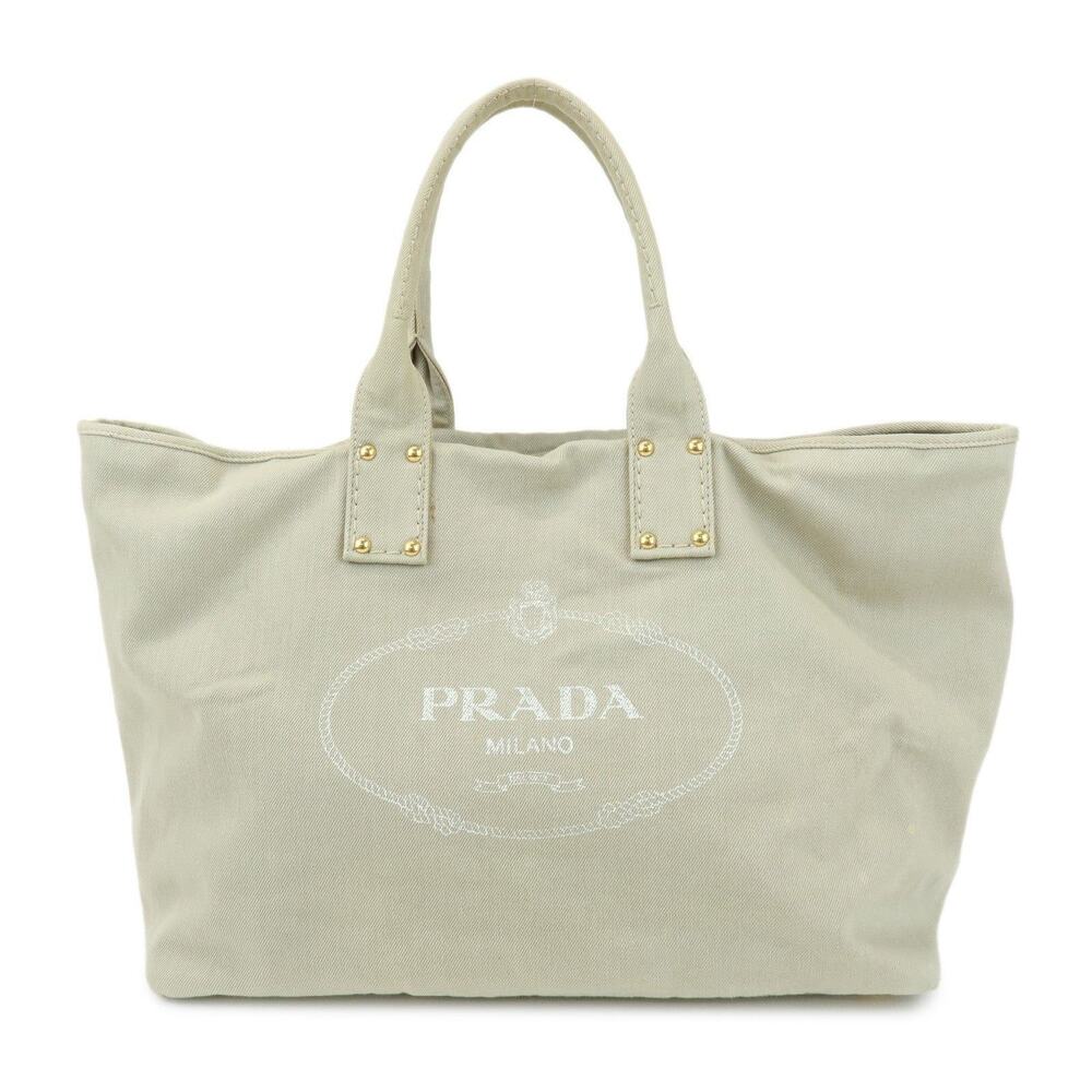 Prada Canapa Logo Denim Tote Light Beige